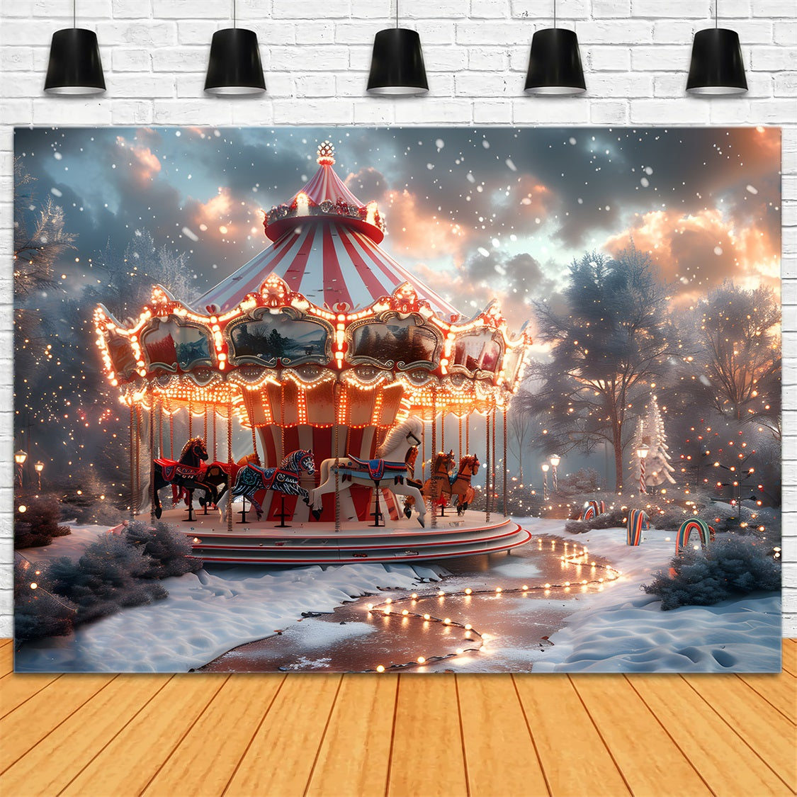 Weihnachtskarussell im Winterwunderland Hintergrund RR7-674