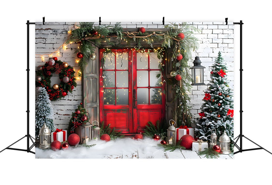 Rustikale rote Weihnachtstür Hintergrund RR7-691