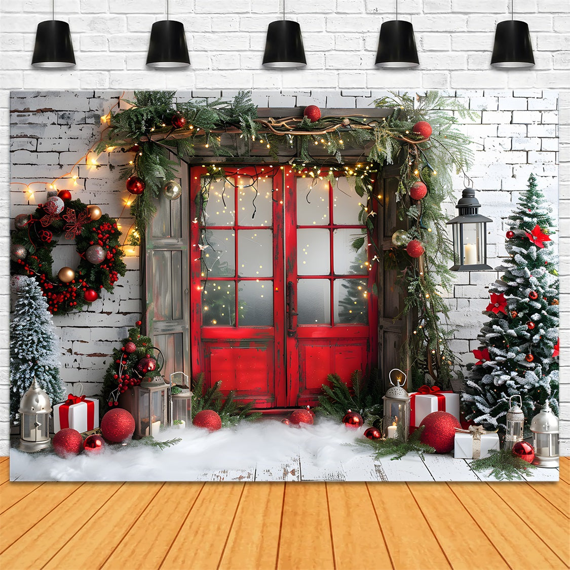 Rustikale rote Weihnachtstür Hintergrund RR7-691