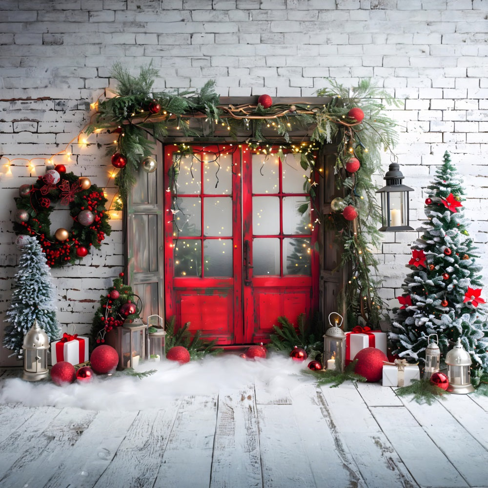 Rustikale rote Weihnachtstür Hintergrund RR7-691