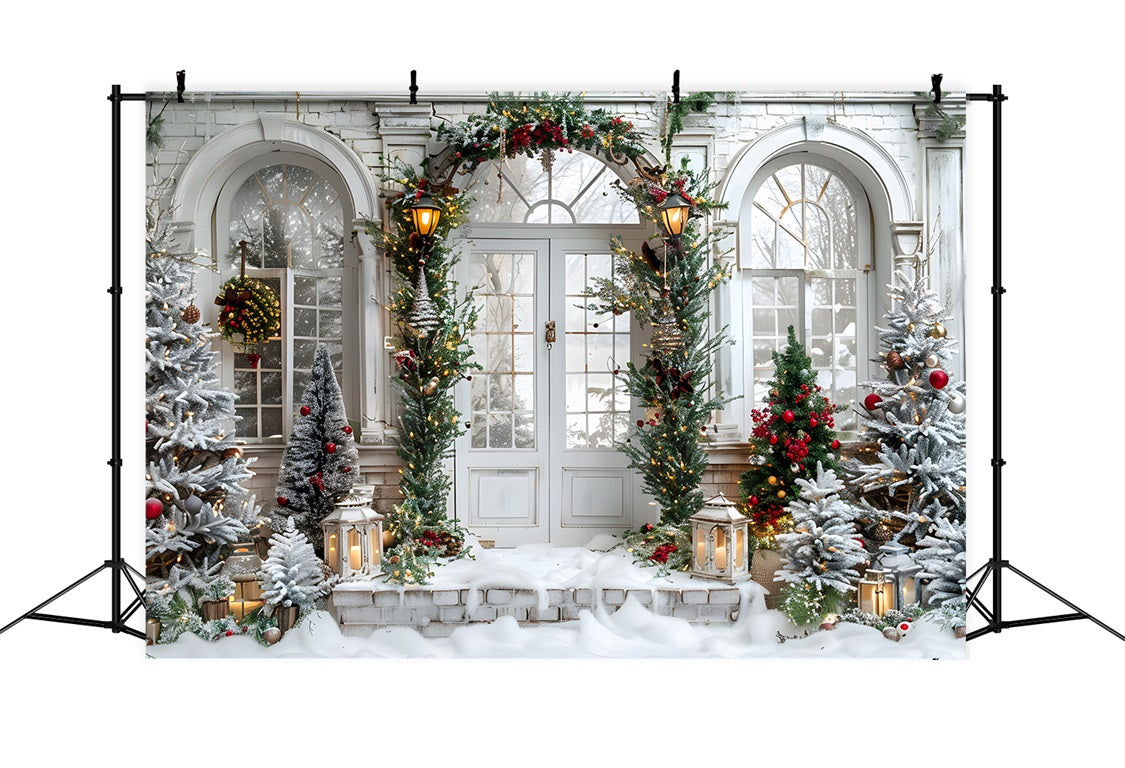 Weihnachten Grand Arched Entrance Wreaths Hintergrund RR7-699