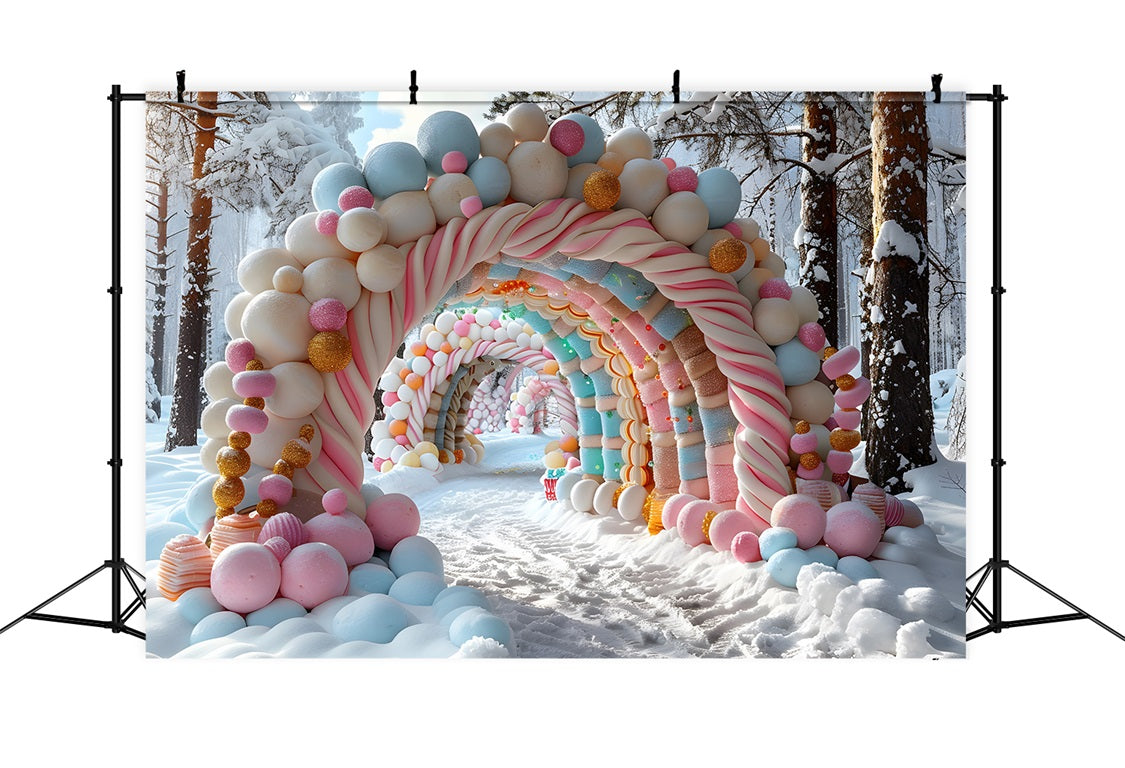 Weihnachtlicher Candyland Torbogen mit gefrorenen Leckereien Hintergrund RR7-703