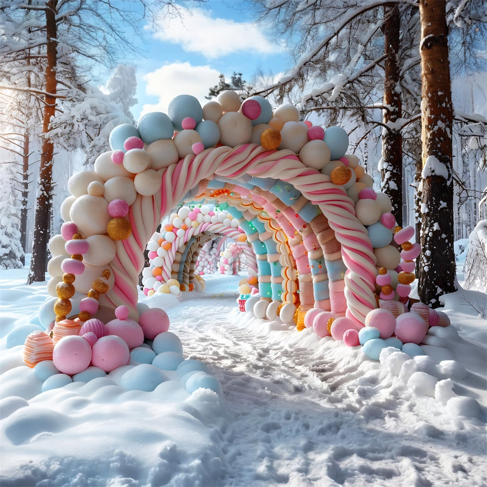 Weihnachtlicher Candyland Torbogen mit gefrorenen Leckereien Hintergrund RR7-703