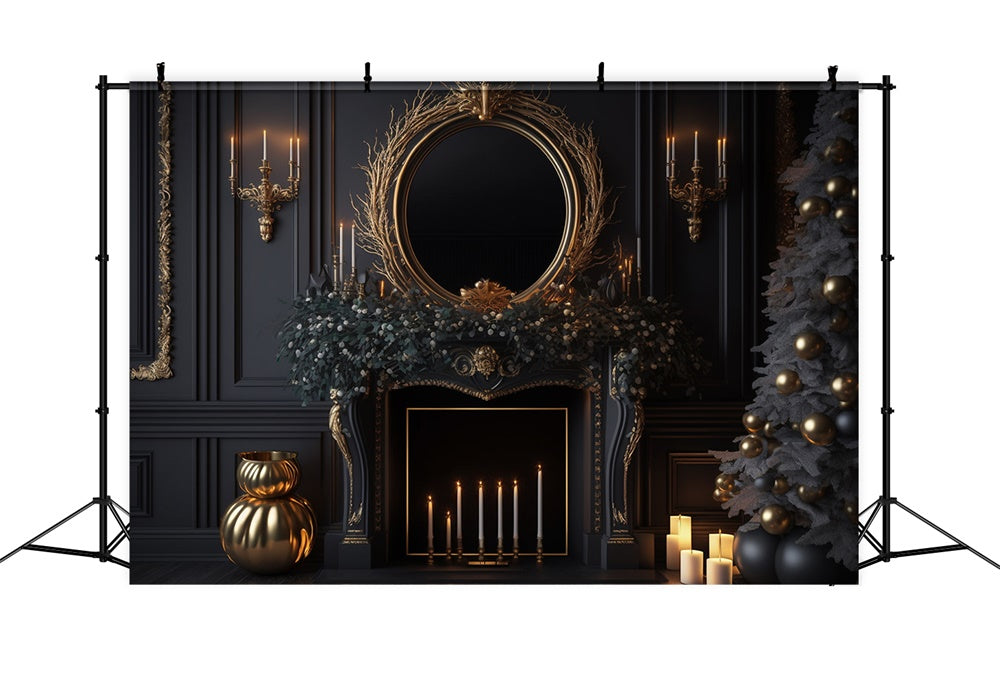 Schwarze Wand Kamin Weihnachtsbaum Hintergrund RR7-713