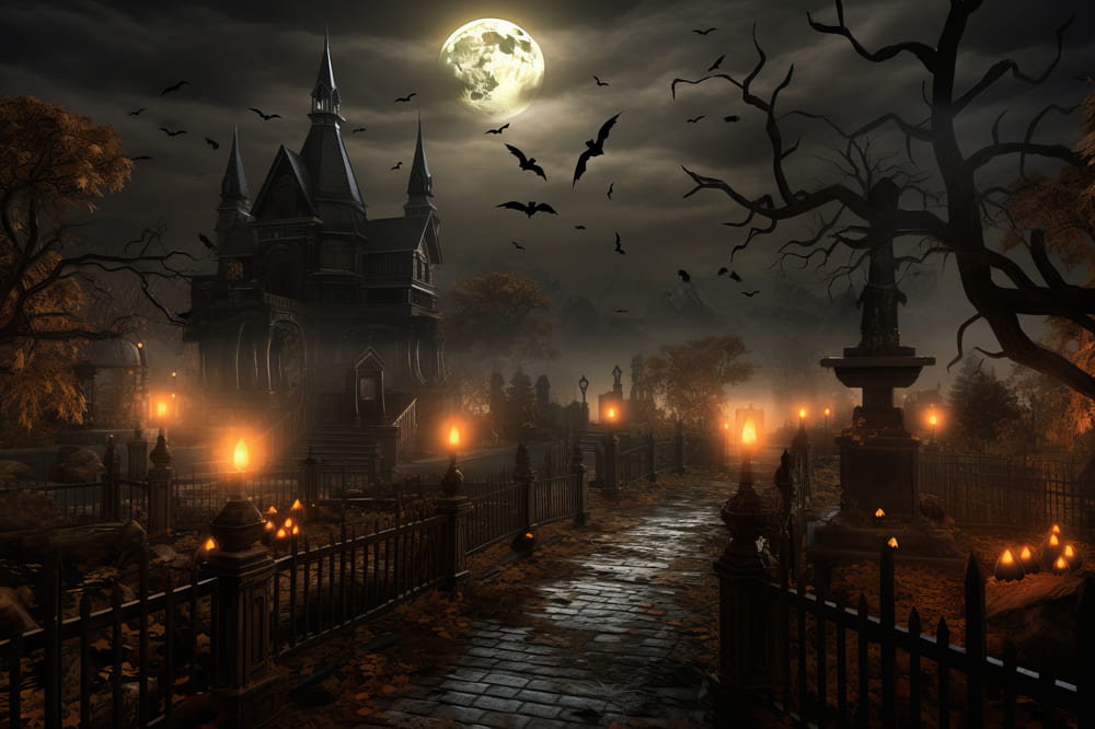 Halloween Gespenstische Nacht Böser Kürbis Fotohintergrund RR7-73
