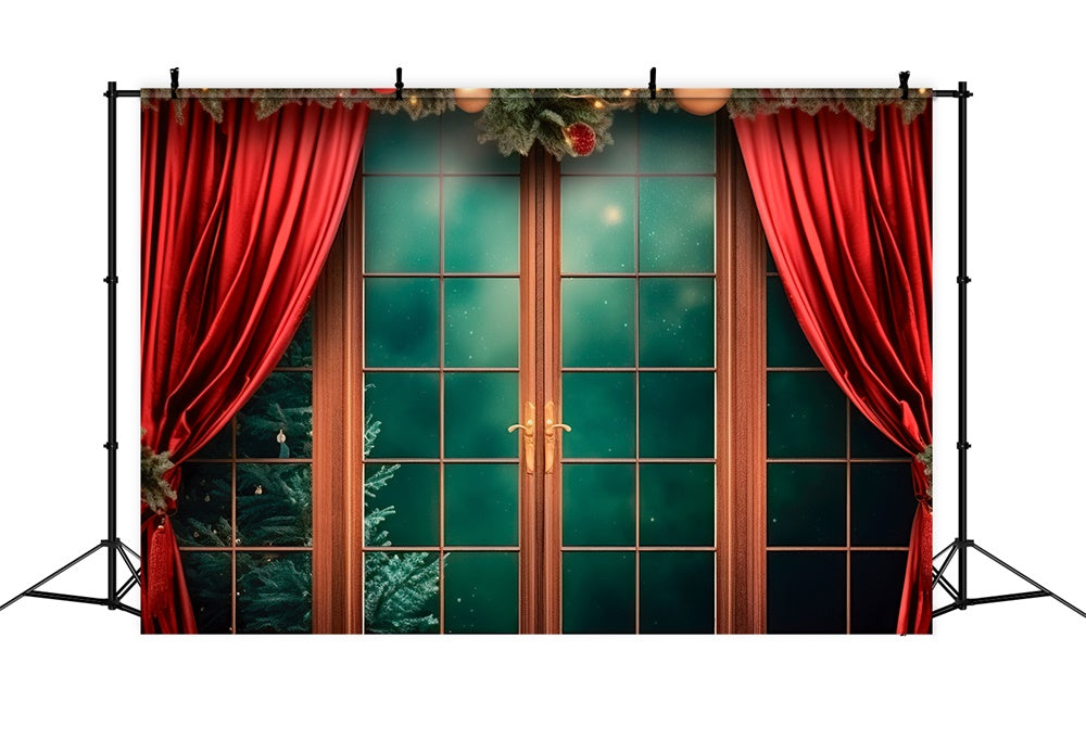 Roter Vorhang Fenster Weihnachten Hintergrund RR7-747