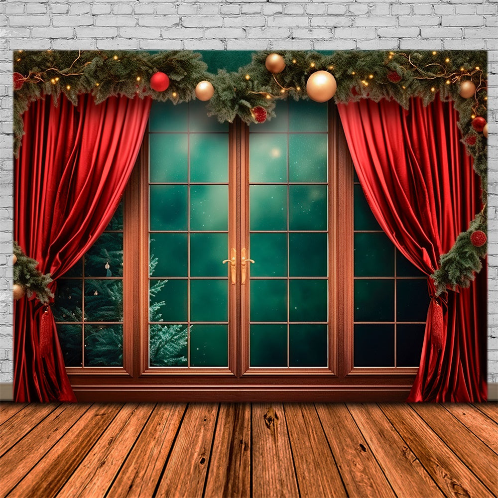 Roter Vorhang Fenster Weihnachten Hintergrund RR7-747