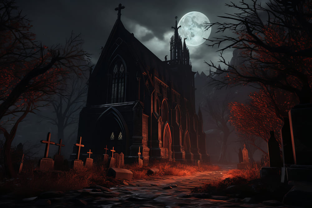 Gotisches Schloss Vollmond Halloween Hintergrund RR7-75