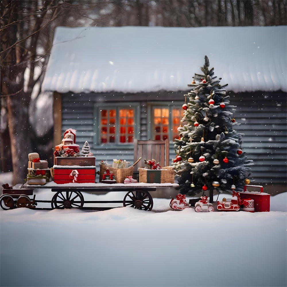 Weihnachtsmann Schnee Schlitten Weihnachtsbaum Hintergrund RR7-757