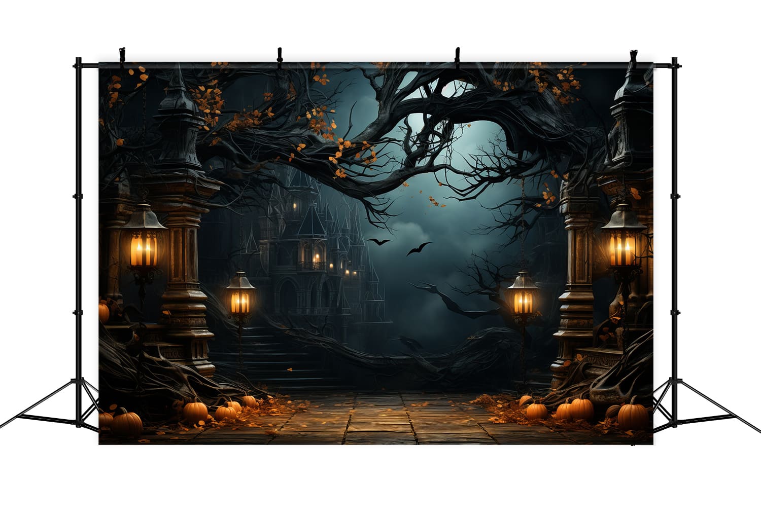 Gespenstische Halloween Wald Kürbislaternen Hintergrund RR7-81