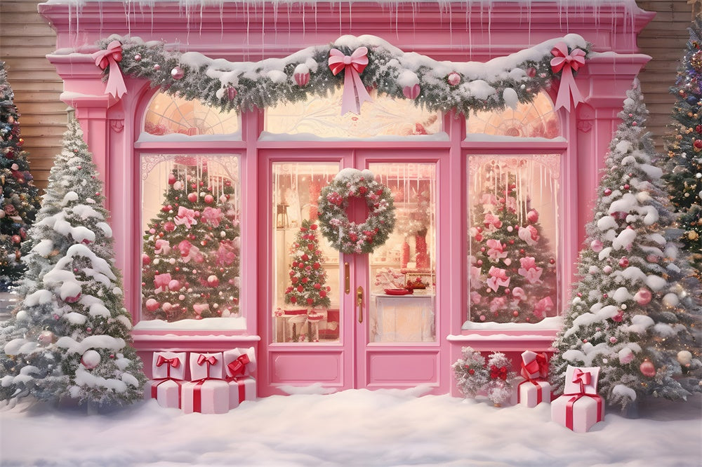 Rosa Weihnachtsladen Girlande Schnee Hintergrund RR7-811