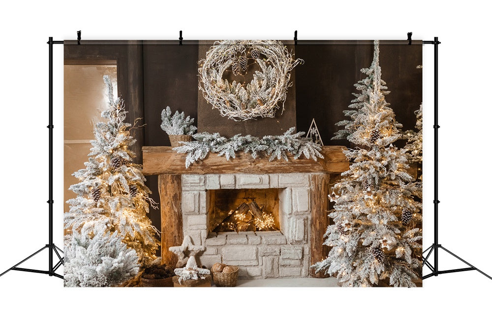 Weihnachtsbaum Gemütlicher Kamin Kranz Hintergrund RR7-827