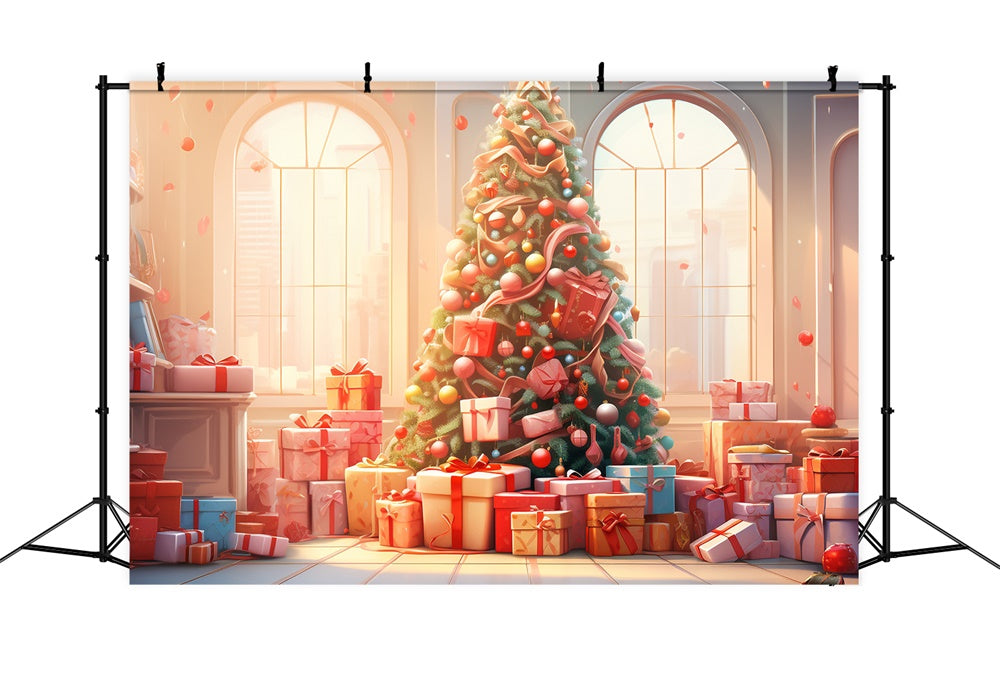 Weihnachtsbaum Geschenkboxen Fenster Hintergrund RR7-828