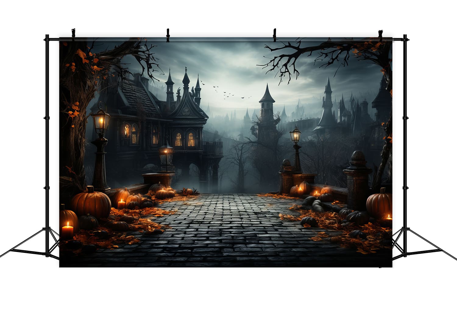 Halloween Gruseliges Schloss Kürbislaternen Hintergrund RR7-83