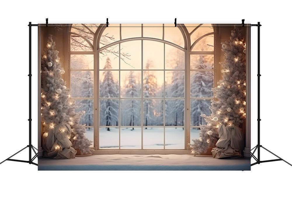 Weihnachtsbaum Fenster Schneewald Hintergrund RR7-833