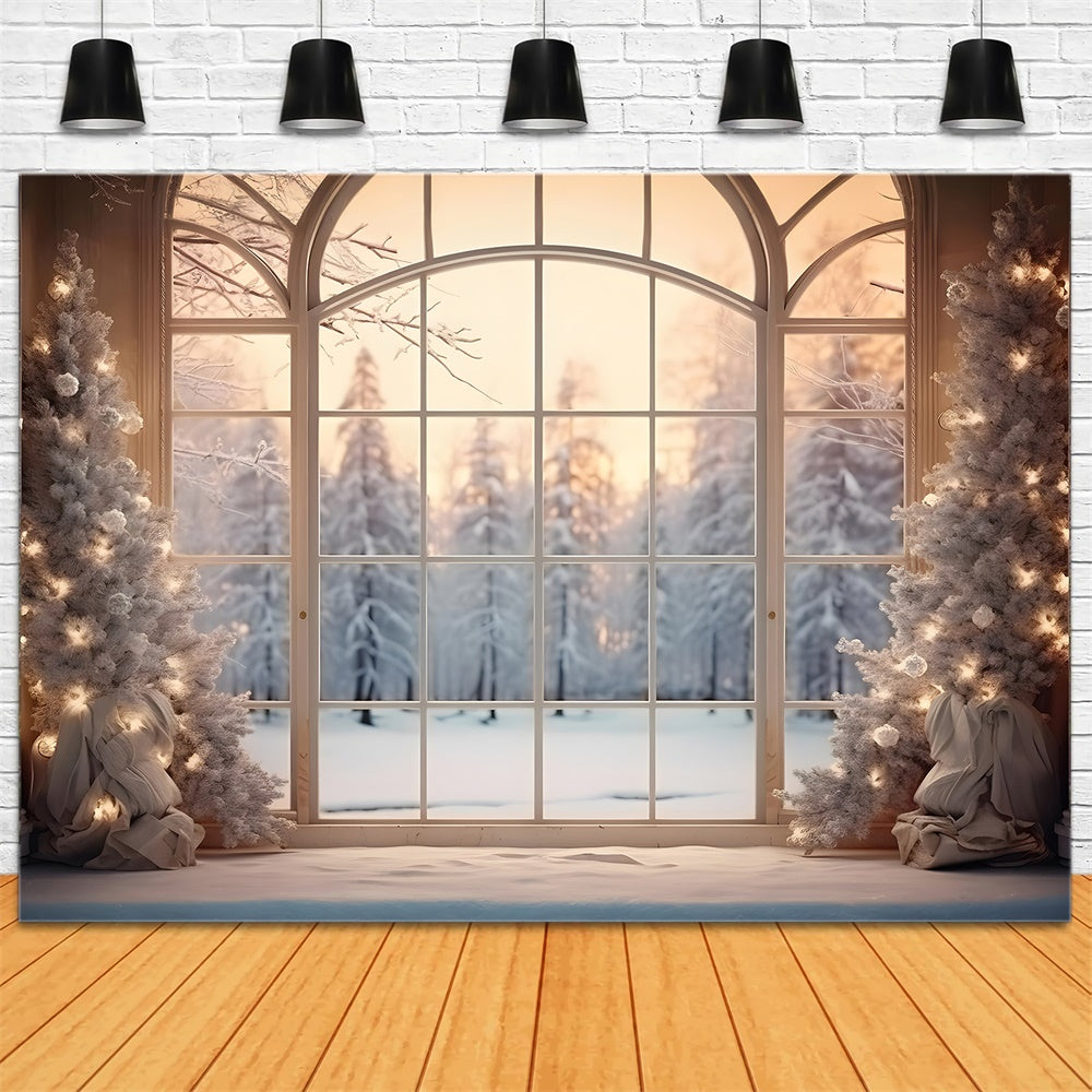 Weihnachtsbaum Fenster Schneewald Hintergrund RR7-833