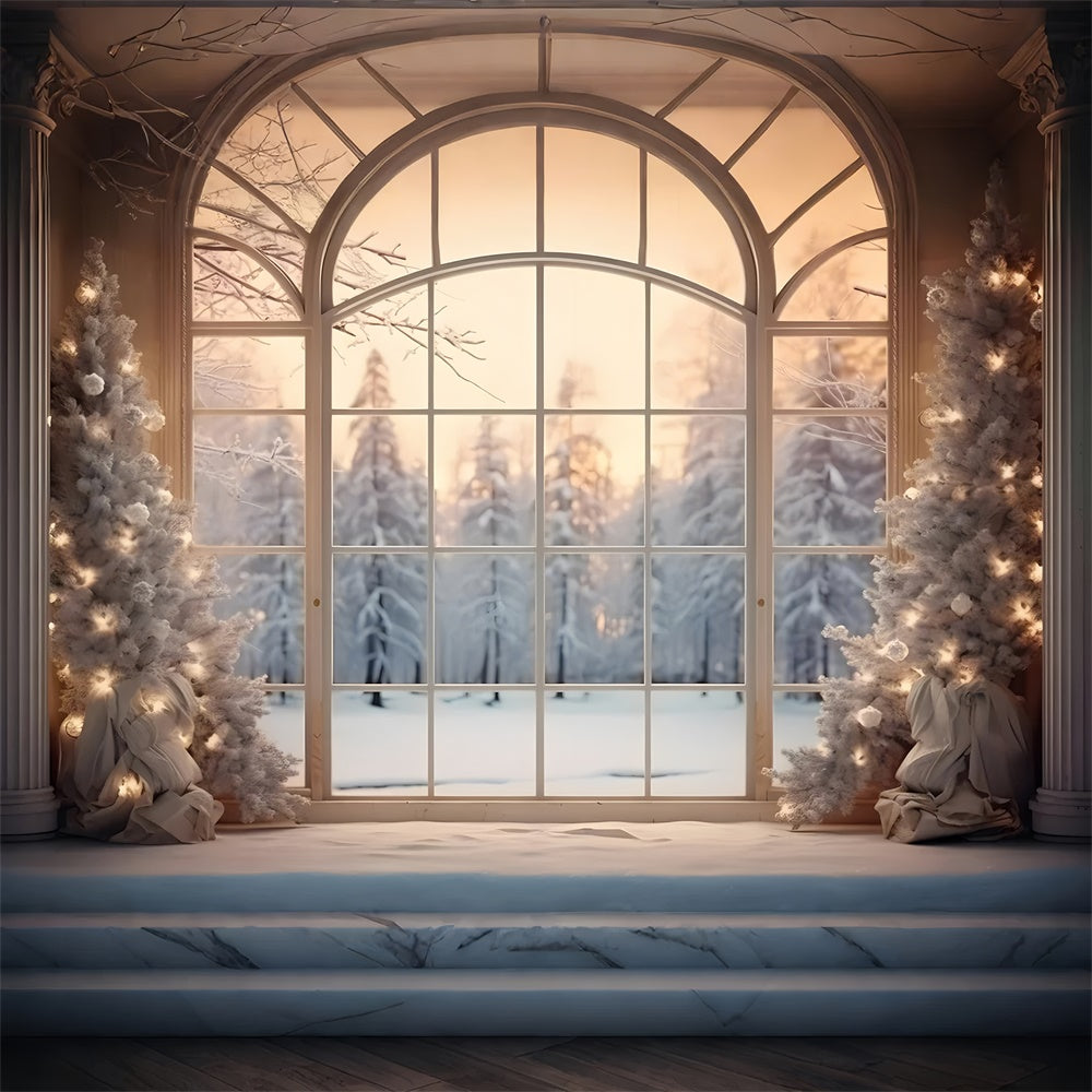 Weihnachtsbaum Fenster Schneewald Hintergrund RR7-833