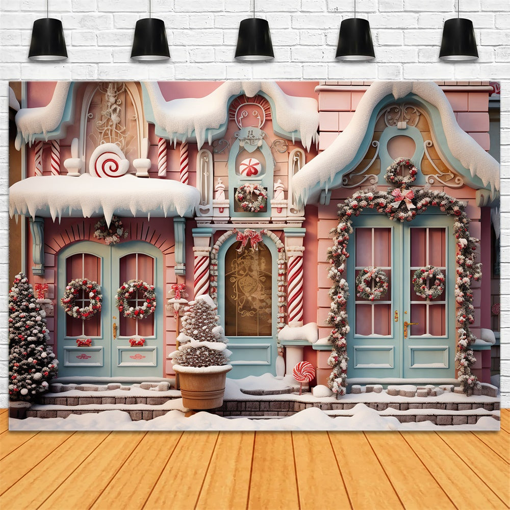 Weihnachtsbäume Schnee Candy House Hintergrund RR7-840