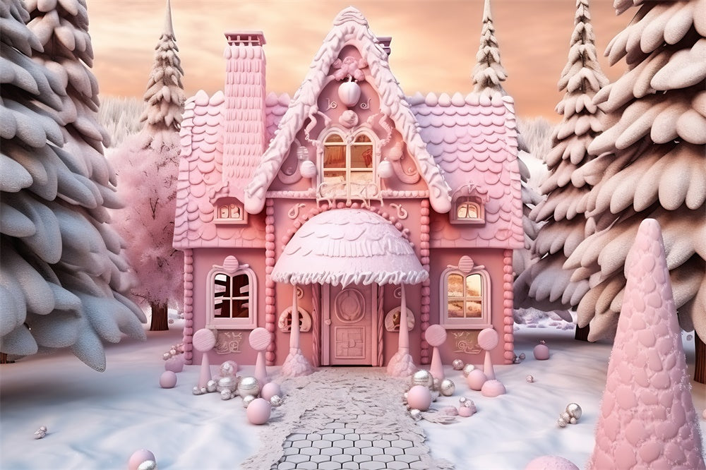 Weihnachten Pink Candy House Cart Hintergrund RR7-845