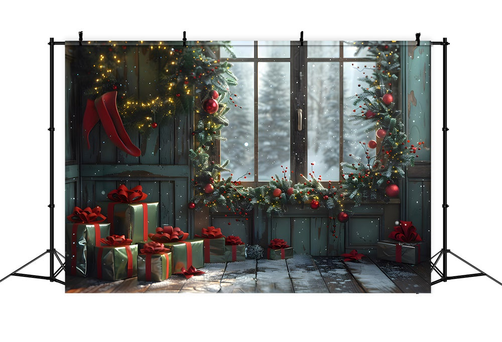 Weihnachtsgeschenkboxen Zimmer Fenster Hintergrund RR7-854