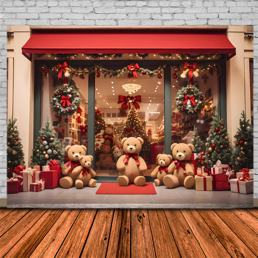 Teddybär Weihnachtsgeschäft Tür Hintergrund RR7-857