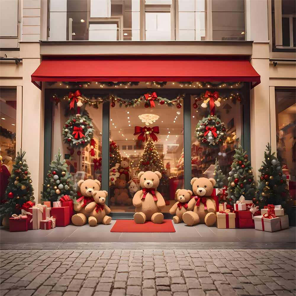 Teddybär Weihnachtsgeschäft Tür Hintergrund RR7-857