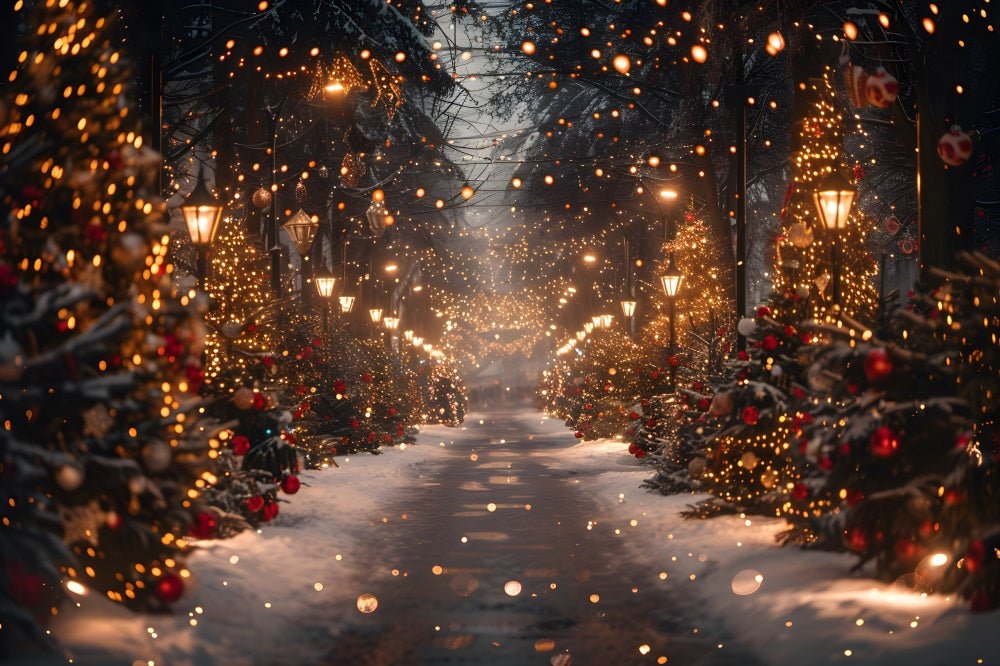 Glitzernder Weihnachtsbaum Schneestraße Hintergrund RR7-860