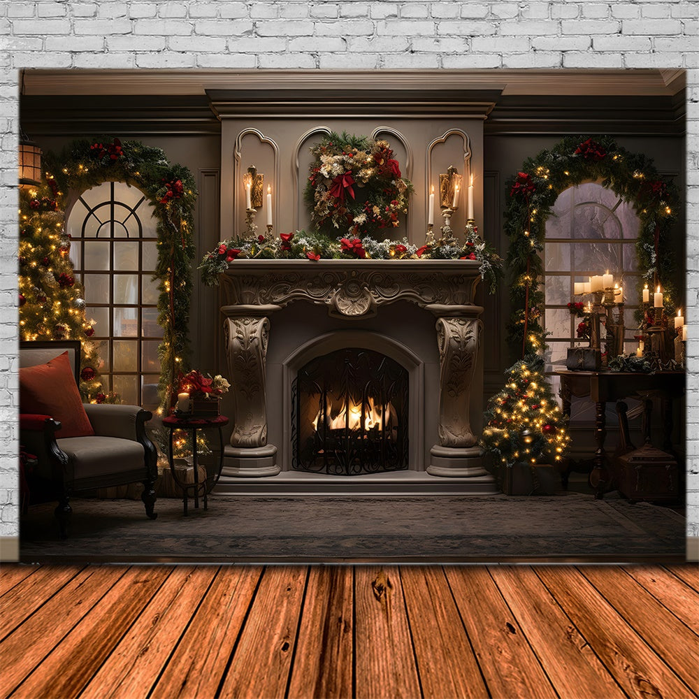 Weihnachten Wohnzimmer Kranz Kamin Hintergrund RR7-861