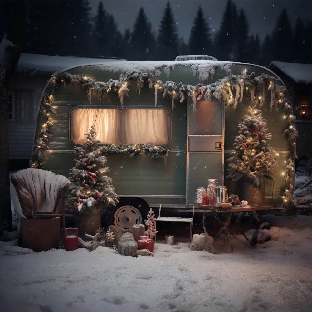 Weihnachtsbaum Schnee Grün Wohnmobil Hintergrund RR7-862