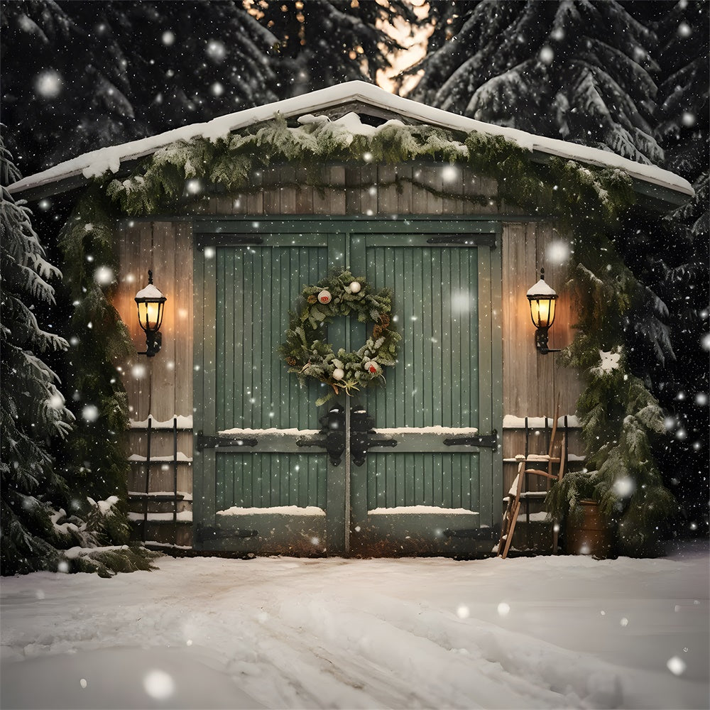 Weihnachtsbaum Schneeflocke Waldhütte Hintergrund RR7-871