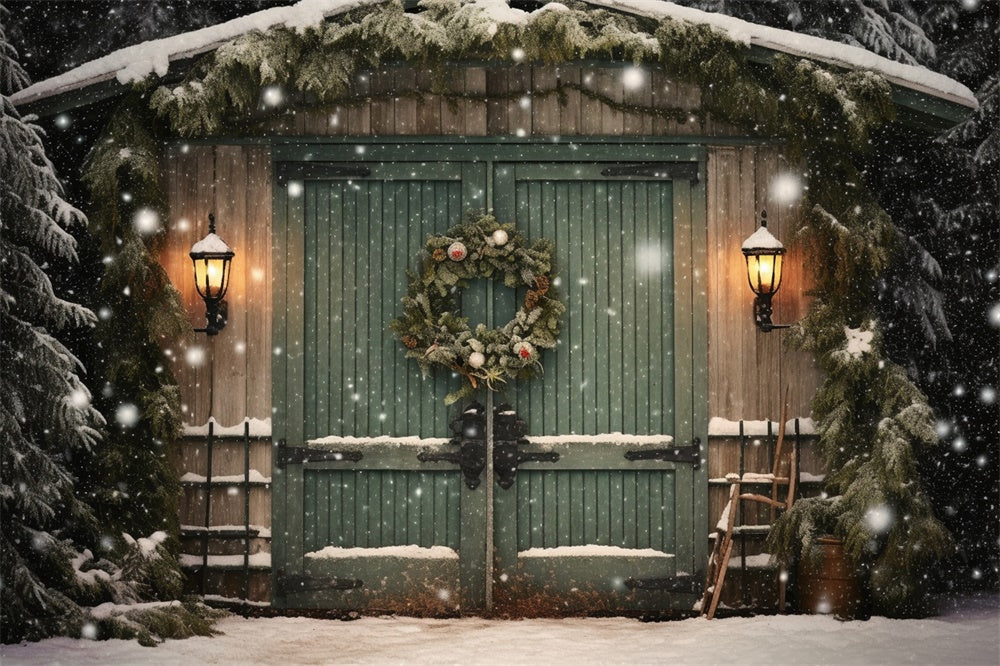 Weihnachtsbaum Schneeflocke Waldhütte Hintergrund RR7-871