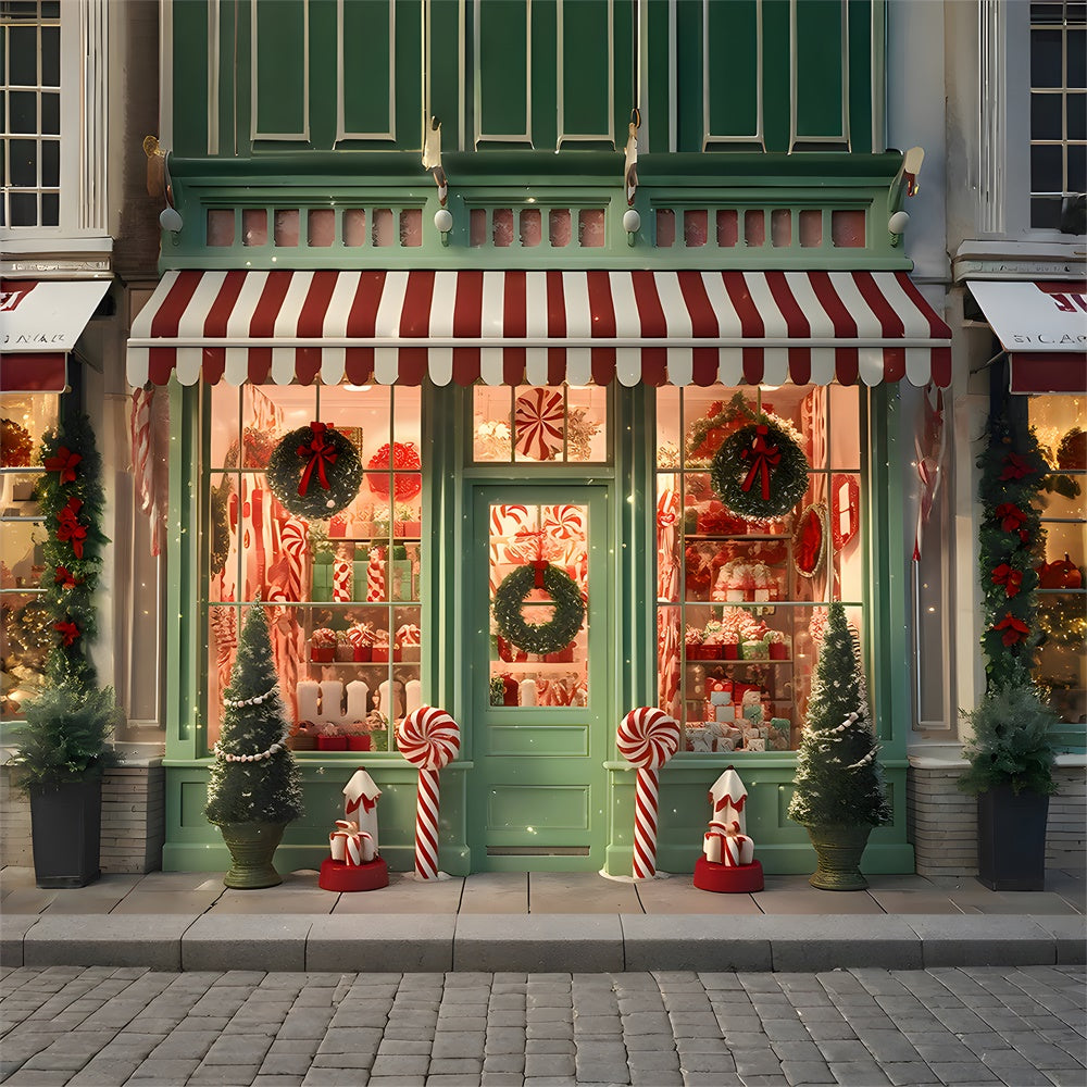 Weihnachtsladen Kranz Zuckerstangen Hintergrund RR7-872