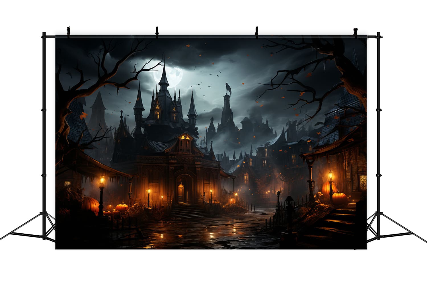 Halloween Gespenstisches Schloss Laternen Hintergrund RR7-94