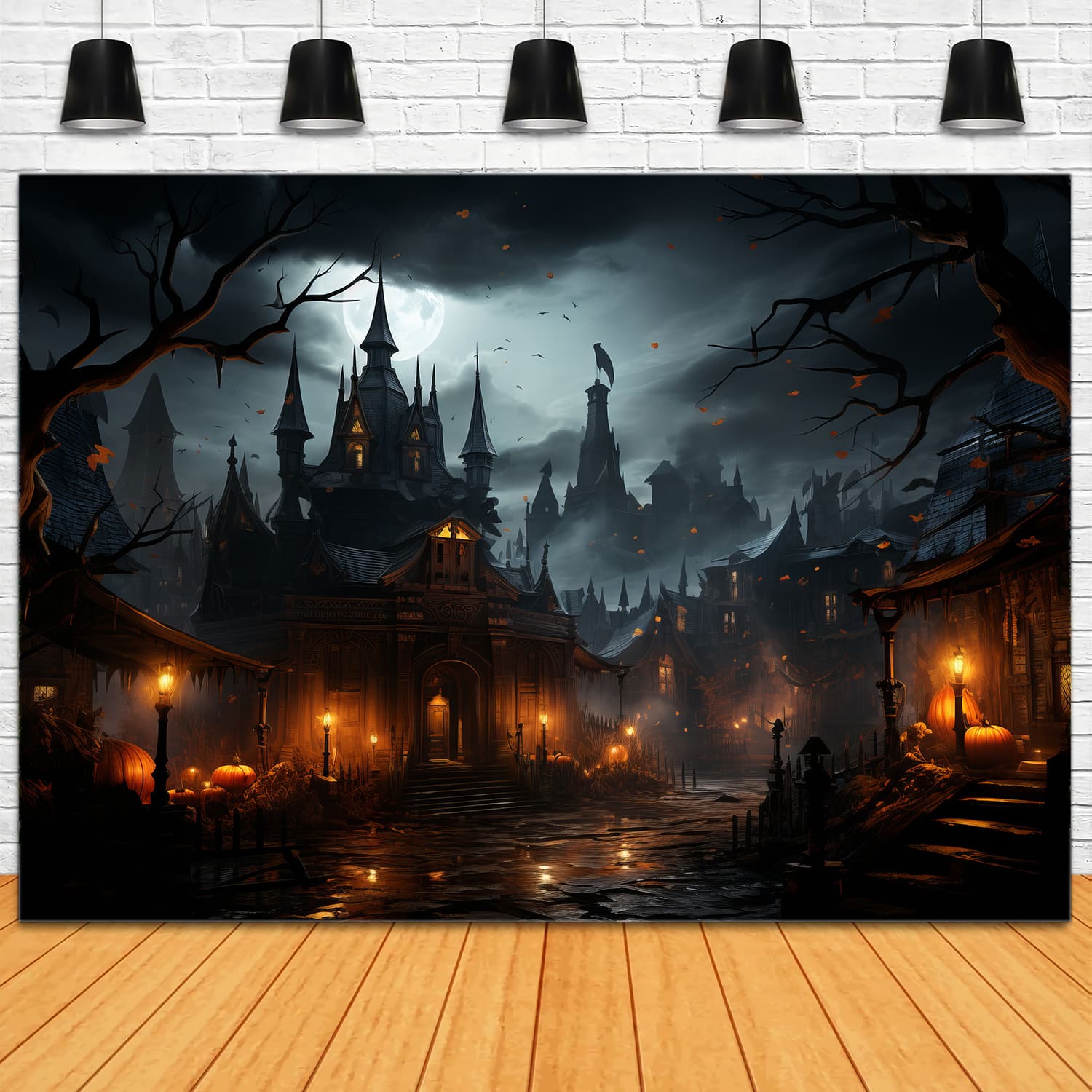 Halloween Gespenstisches Schloss Laternen Hintergrund RR7-94