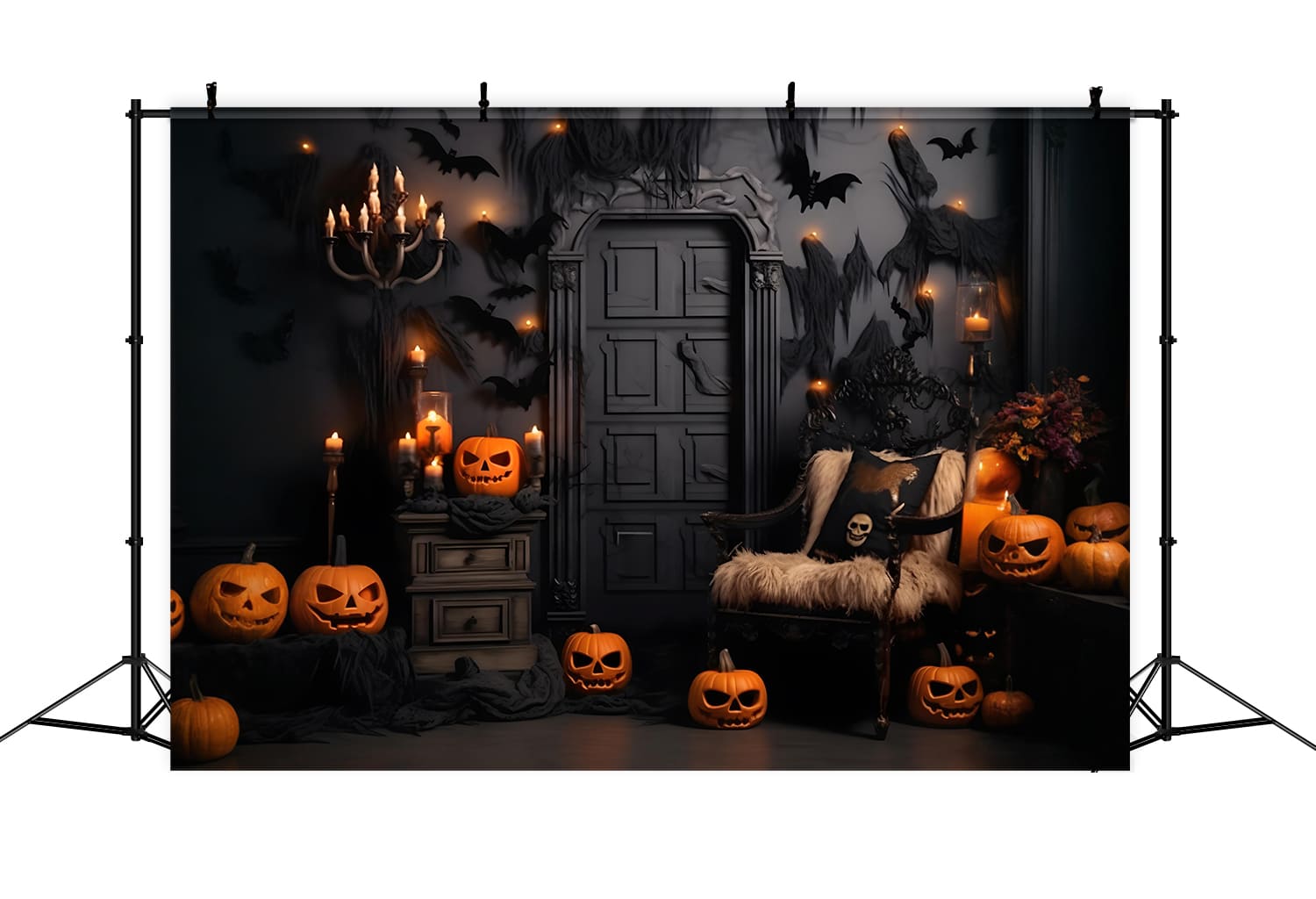 Halloween Kürbisse Fledermäuse Fotokulisse RR7-98