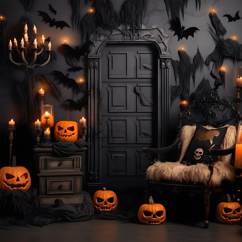 Halloween Kürbisse Fledermäuse Fotokulisse RR7-98
