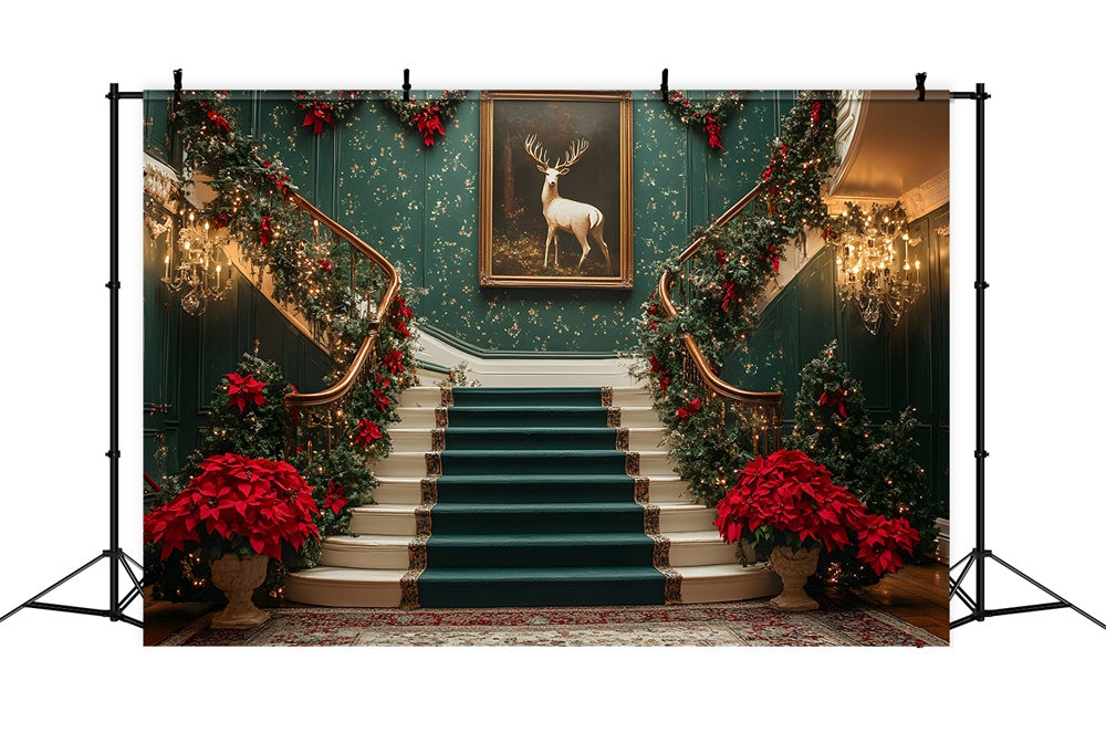 Weihnachtszimmer Retro Grün Treppe Backdrop RR8-105