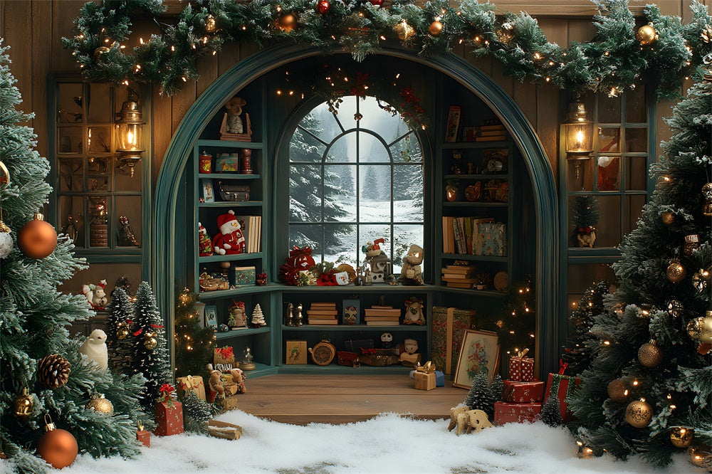 Weihnachten Spielzeug Zimmer Fenster Schnee Backdrop RR8-108