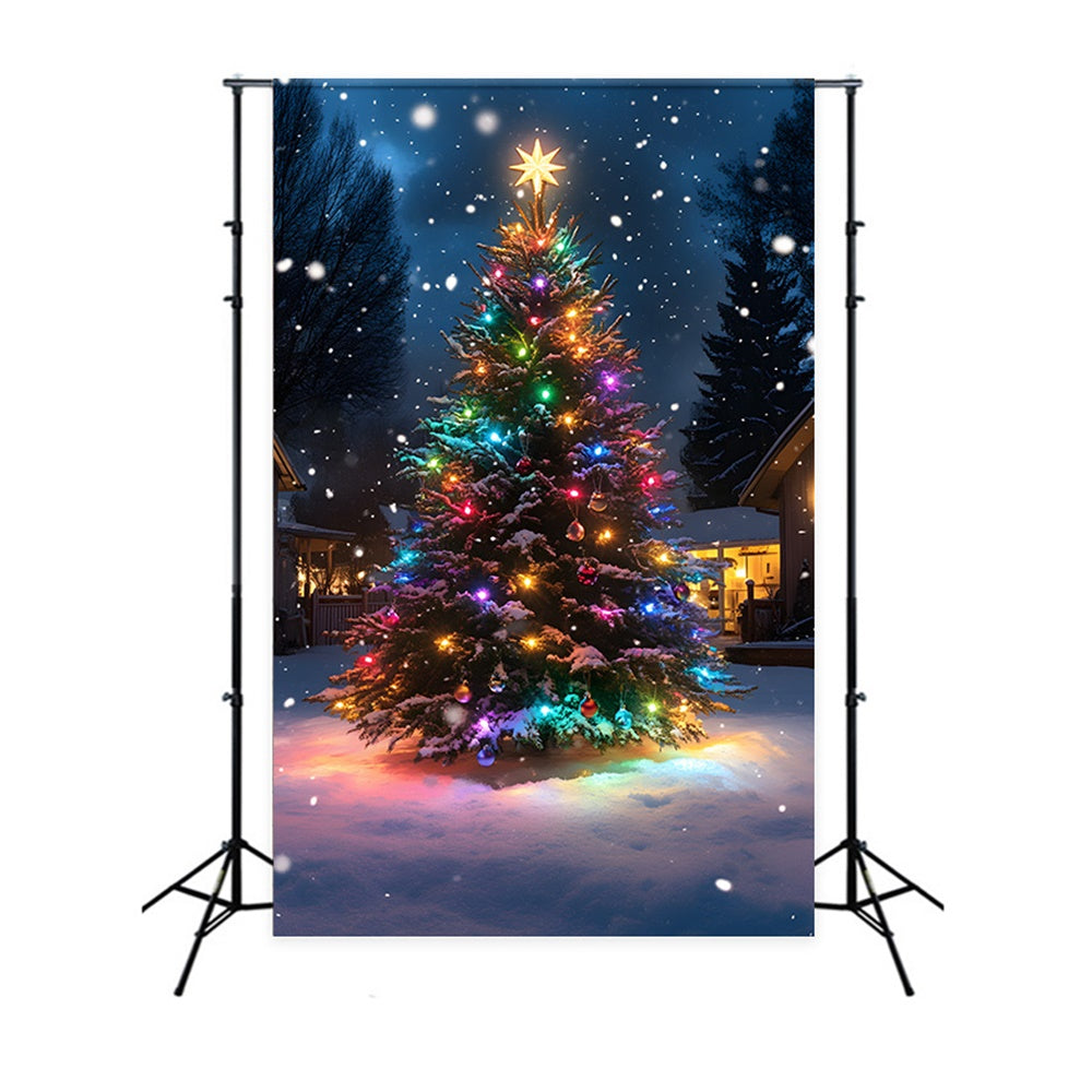 Weihnachtsbaum Bunte Lichter Schnee Backdrop RR8-126