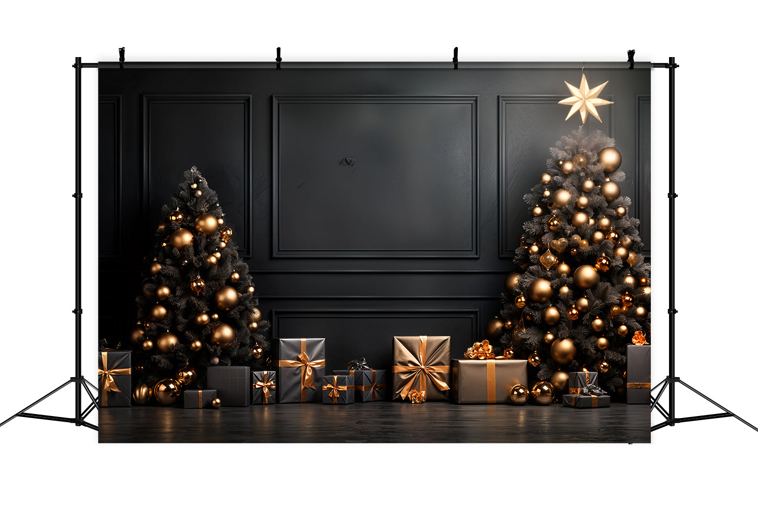 Weihnachten Schwarz und Gold Ornament Bäume Backdrop RR8-132