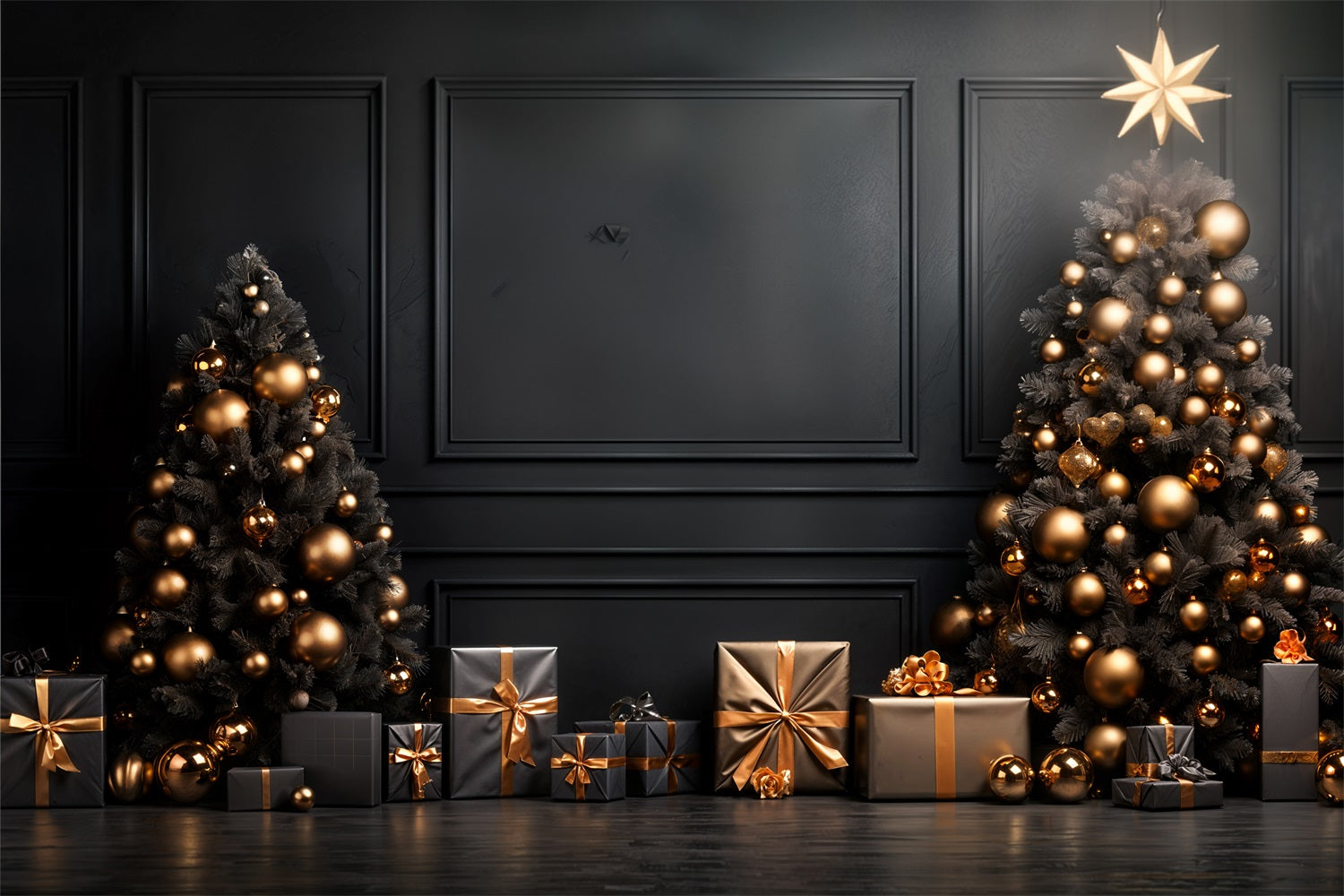 Weihnachten Schwarz und Gold Ornament Bäume Backdrop RR8-132