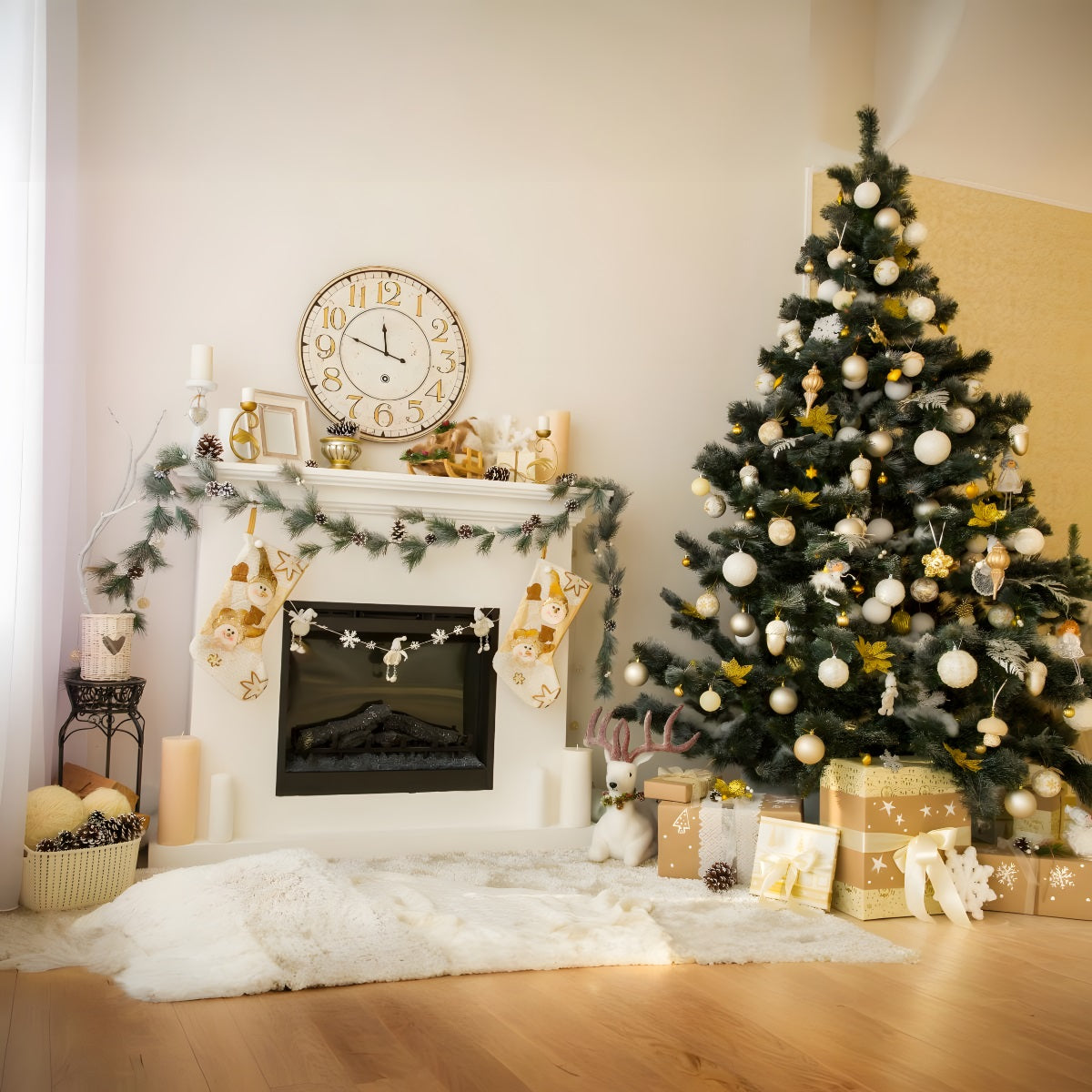 Weihnachten Gemütlicher Kamin und Strümpfe Backdrop RR8-136