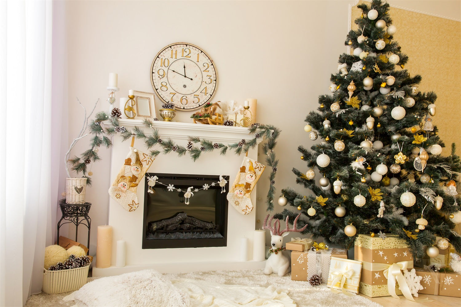 Weihnachten Gemütlicher Kamin und Strümpfe Backdrop RR8-136