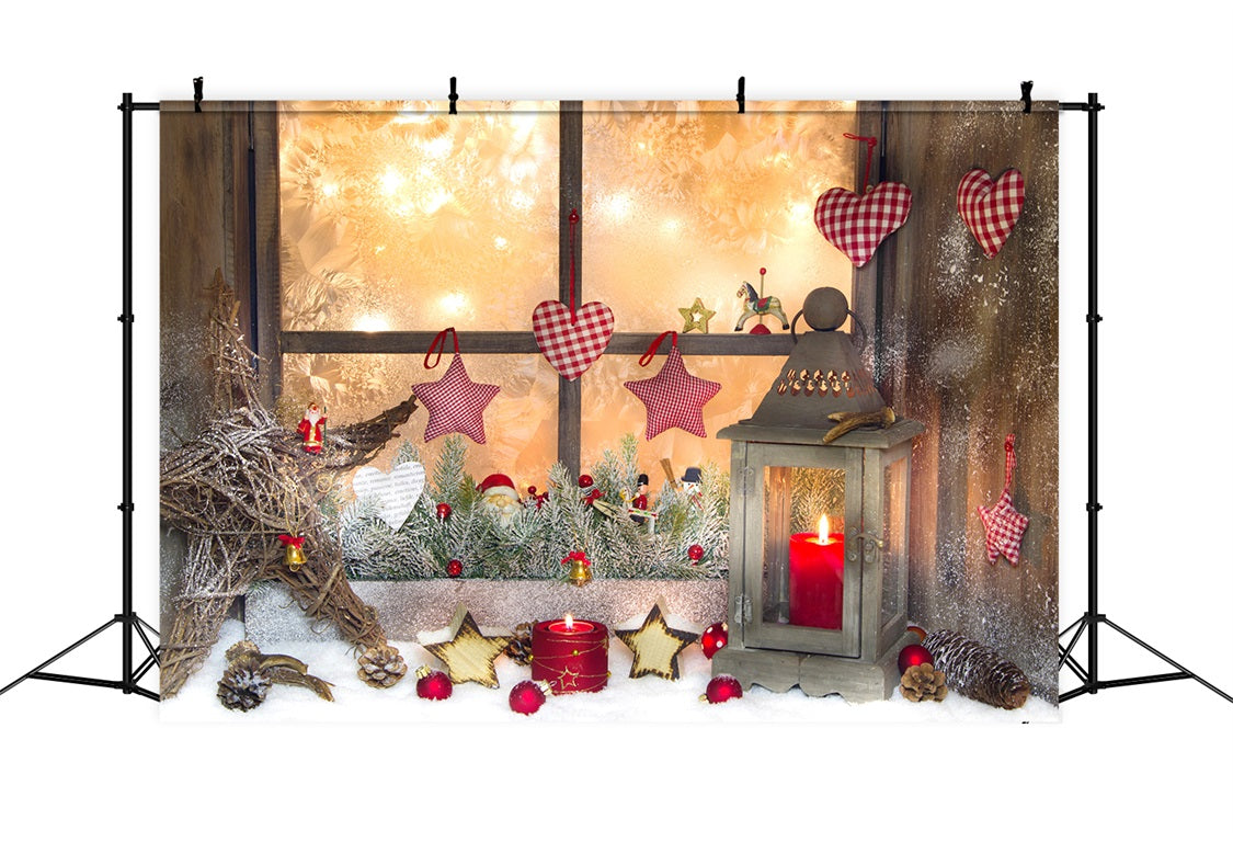 Weihnachten Rustikale Fenster Herz Ornamente Backdrop RR8-138