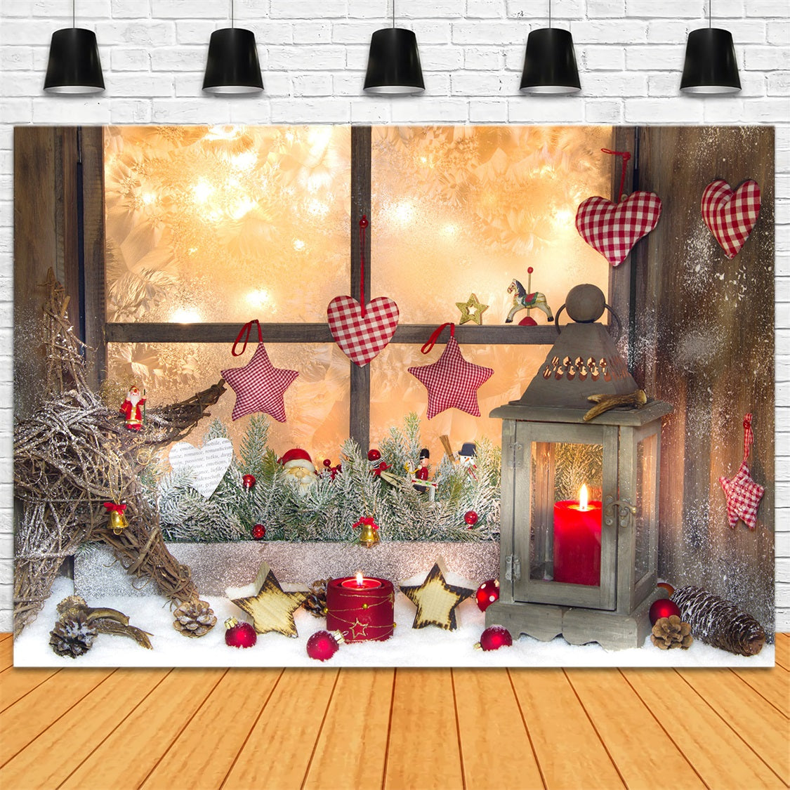 Weihnachten Rustikale Fenster Herz Ornamente Backdrop RR8-138