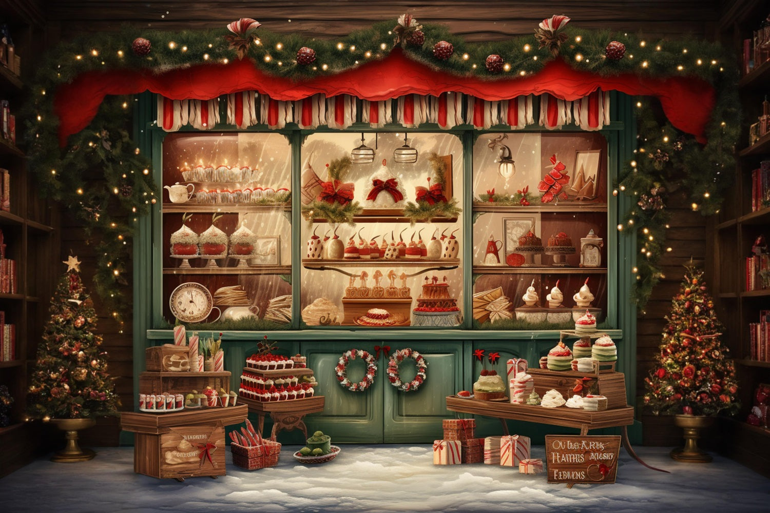 Weihnachten Festliche Bäckerei Schaufenster Hintergrund RR8-142