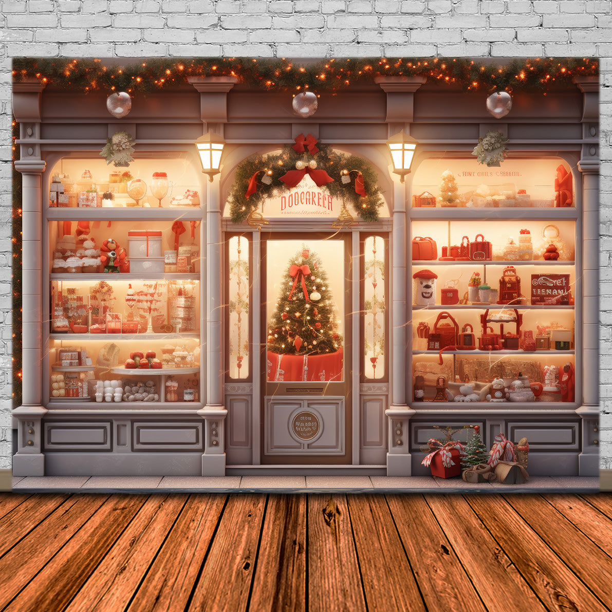 Weihnachten Elegantes Schaufenster mit Baum Hintergrund RR8-144