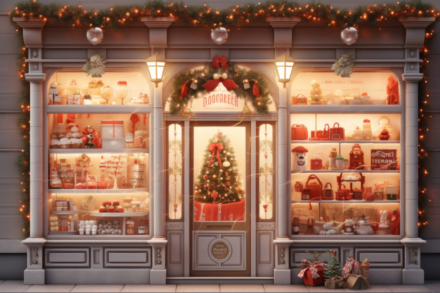 Weihnachten Elegantes Schaufenster mit Baum Hintergrund RR8-144