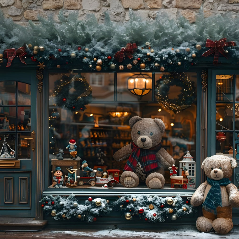 Weihnachtliches Spielzeug-Schaufenster mit Teddybären-Hintergrund RR8-146