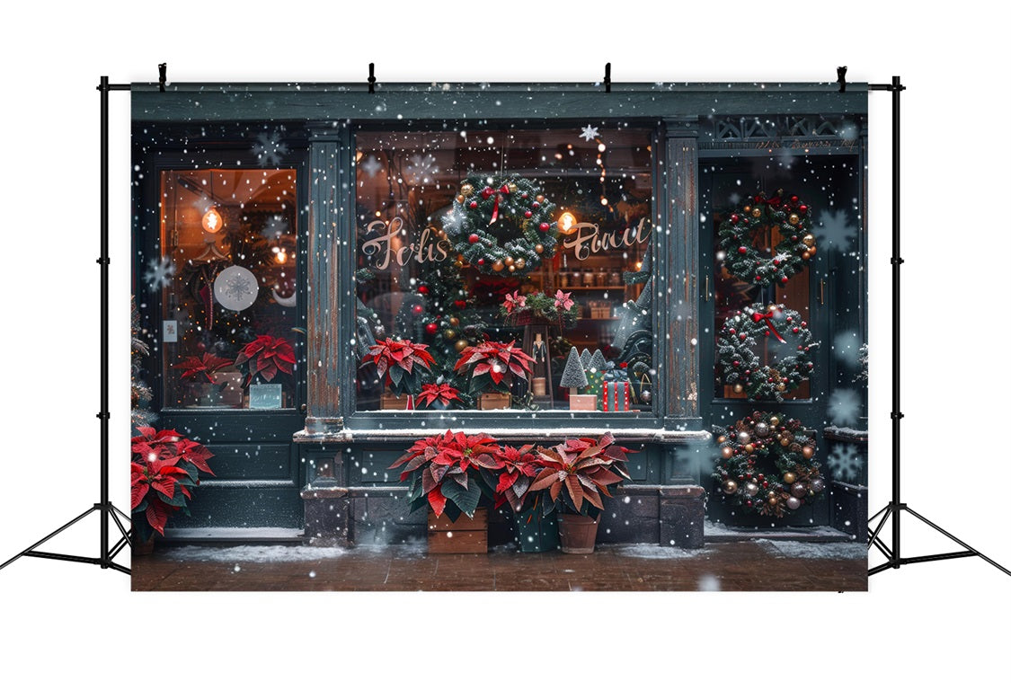 Weihnachts-Poinsettie und Kranz Schaufenster-Hintergrund RR8-148